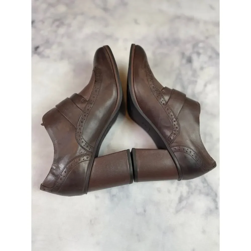 KORKS Withrow Monk Strap Block Heel Oxfords Brown Leather Wingtip Sz 9